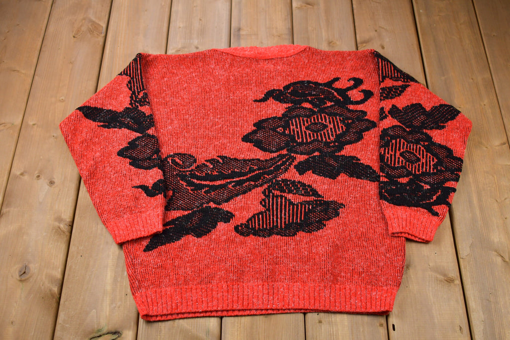 Vintage 1990s Alicia Made In USA Floral Knitted Sweater