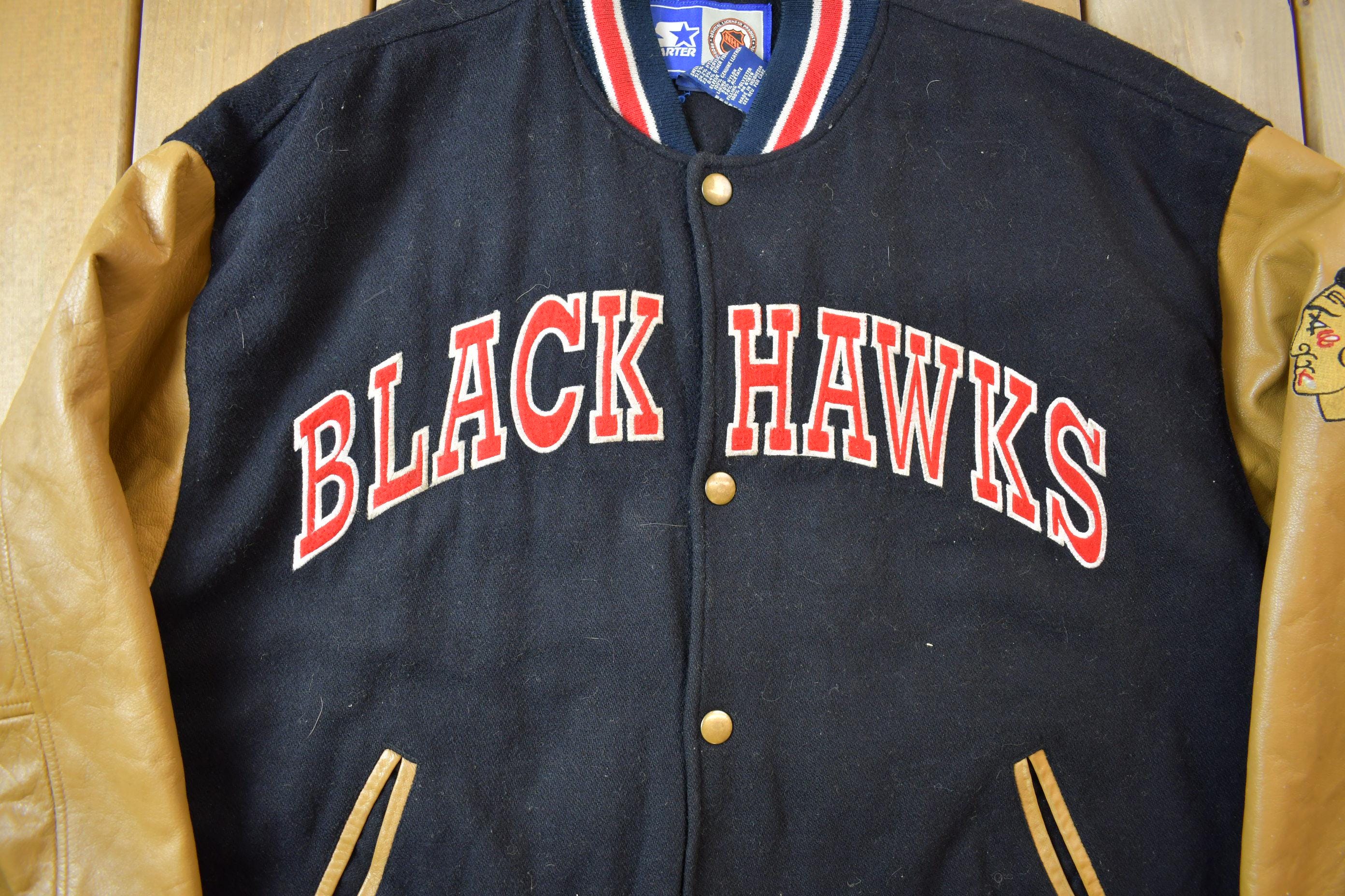 Vintage 1990s Starter NHL Chicago Black Hawks Hockey Wool Varsity Jacket