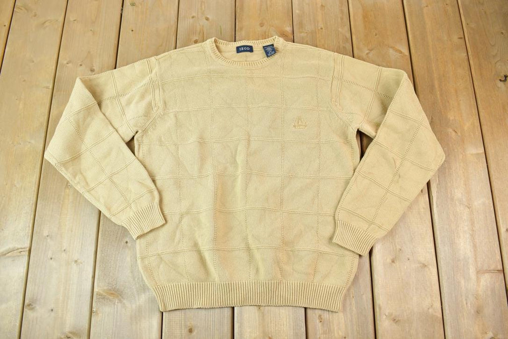 Vintage 1990s Izod Chunky Knit Abstract Pattern Crewneck Sweater Made In 90s Crewneck