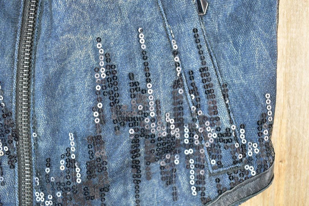 Women Vintage Vigoss Y2K Denim Vest / Vigoss Grunge Skull Print / Contrast Stitch / Internet Famous Clothing / Over Dyed