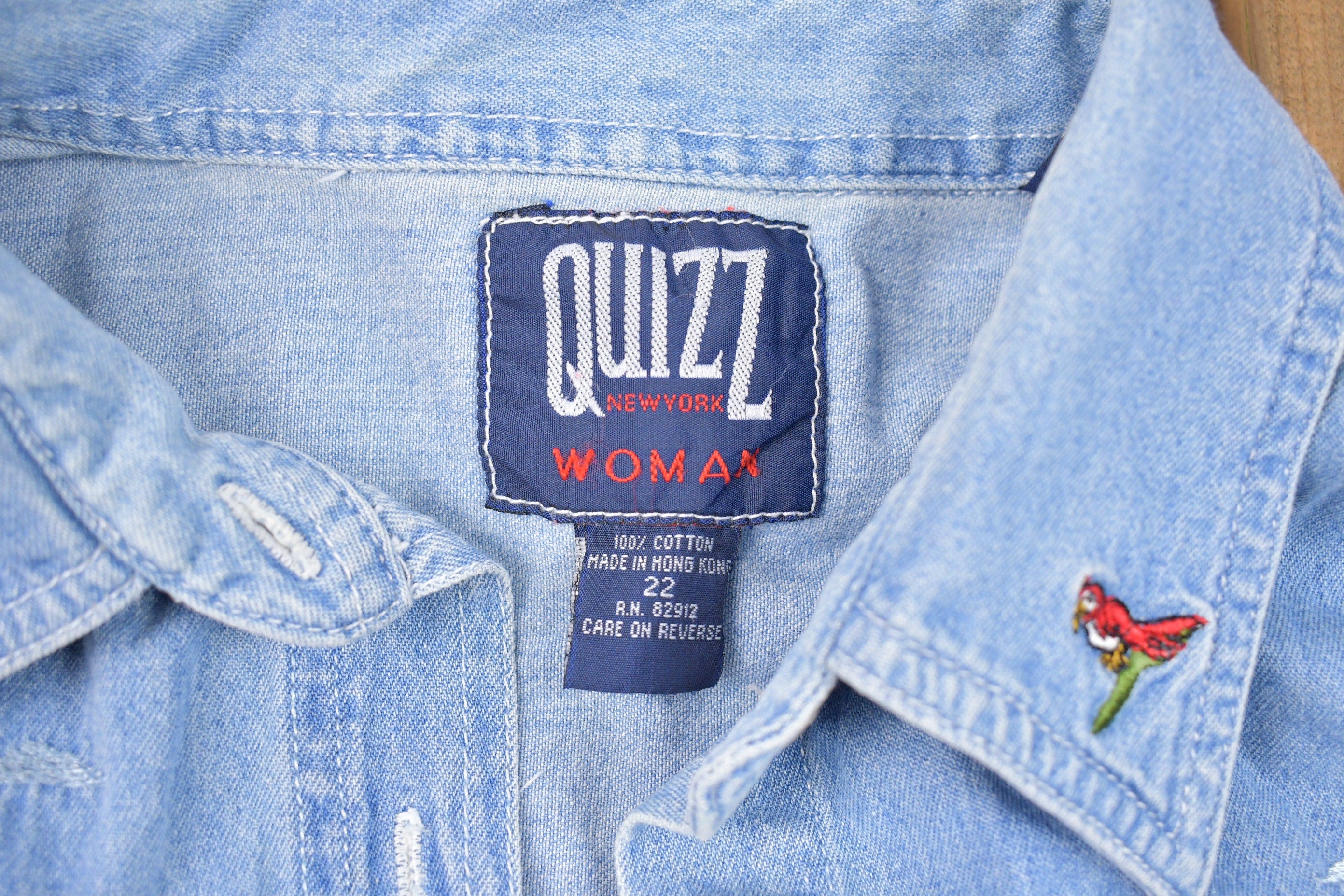 Vintage 1990s Quizz Embroidered Animals Denim Button Up Shirt