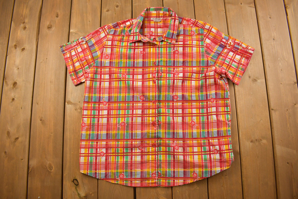 Vintage 1990s Adeiau Delafield Plaid Flannel Button Up Shirt