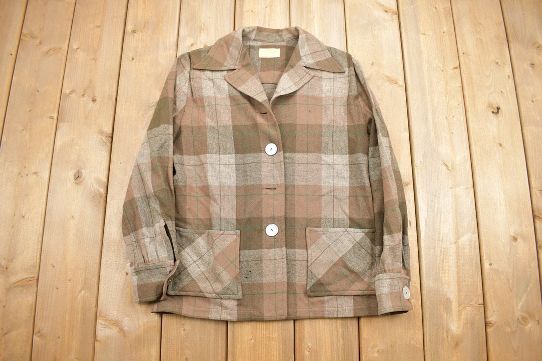 Vintage 1970s Pendleton Plaid Button Up Blazer Shirt