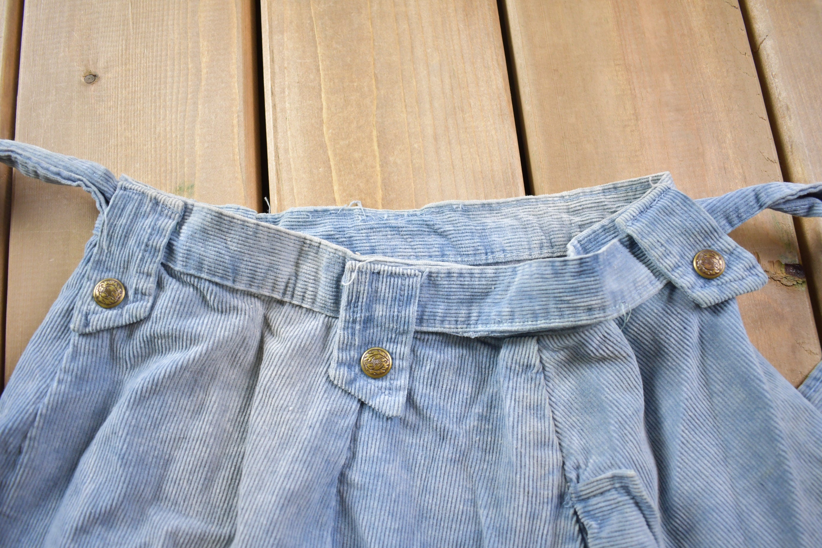 Vintage 1990s Blank Blue Corduroy Pocket Skirt Size 26 x 26