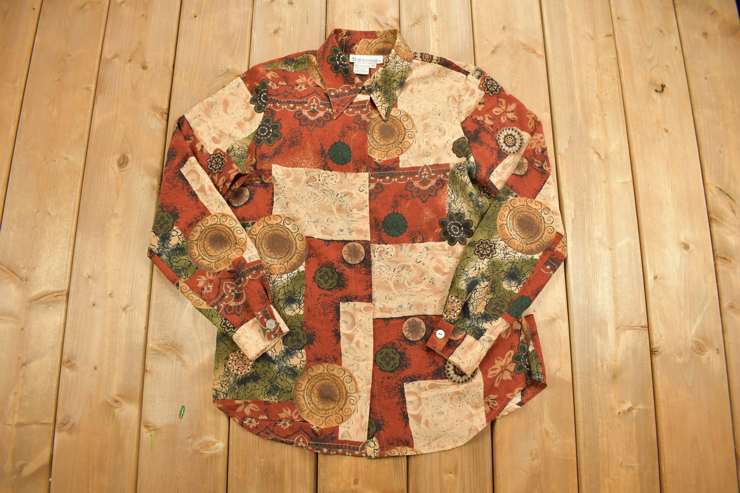 Vintage 1980s Dressbarn Abstract Theme Button Up Shirt / 80s Button Up / Womenswear / Party Shirt