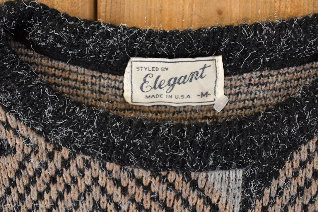 Vintage 1990s Elegant Abstract Knit Crewneck Sweater Mens M / Made In USA / 90s Knitted Sweatshirt / Vintage Preppy Knits