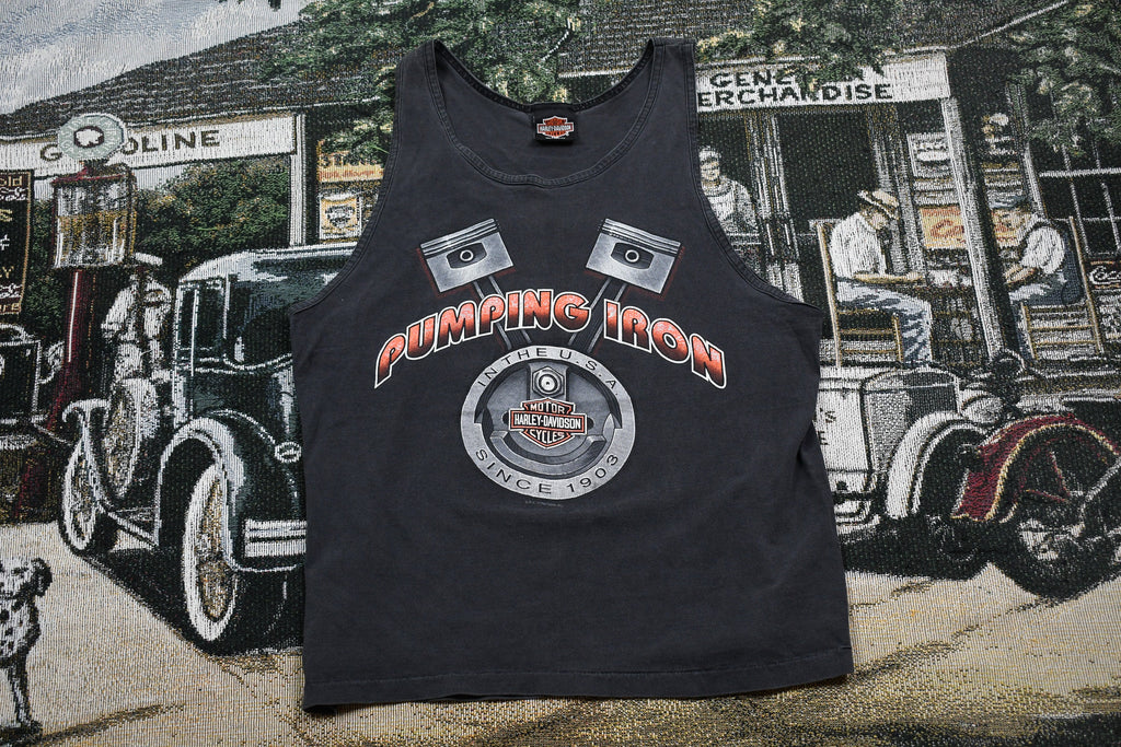 Vintage 1990s Harley Davidson Pumping Iron Tank Top Shirt