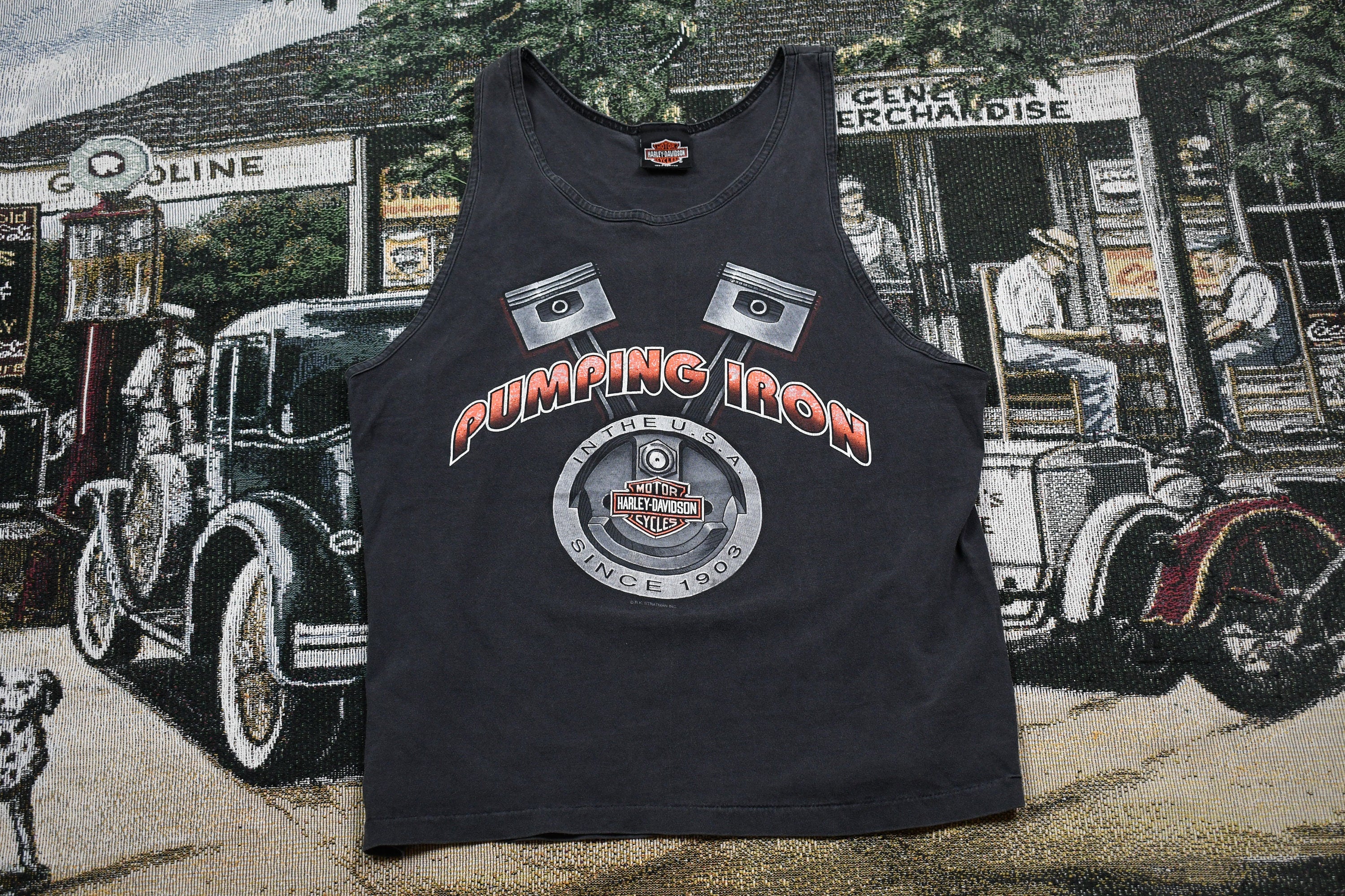 Vintage 1990s Harley Davidson Pumping Iron Tank Top Shirt