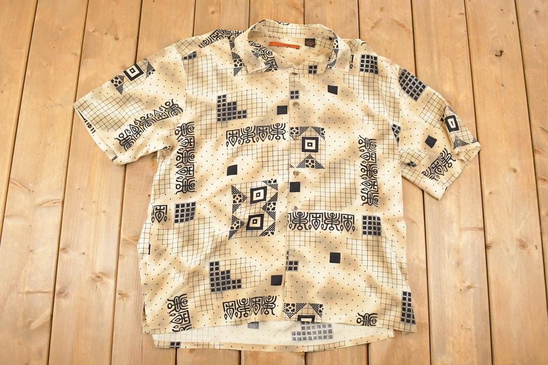Vintage 1990s Axis Abstract Button Up Shirt Mens L