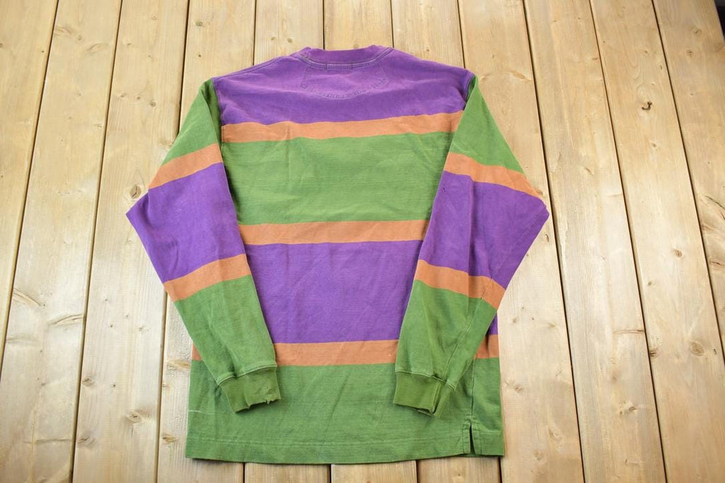 Vintage 1990s Nautica Striped Colour Block Crewneck Sweatshirt