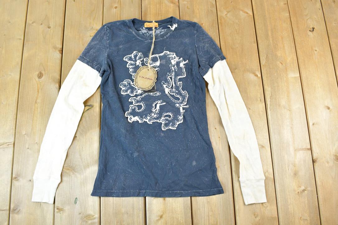 Women Vintage Deadstock Vigoss Y2K Argyle Lion Double Sleeve T-Shirt