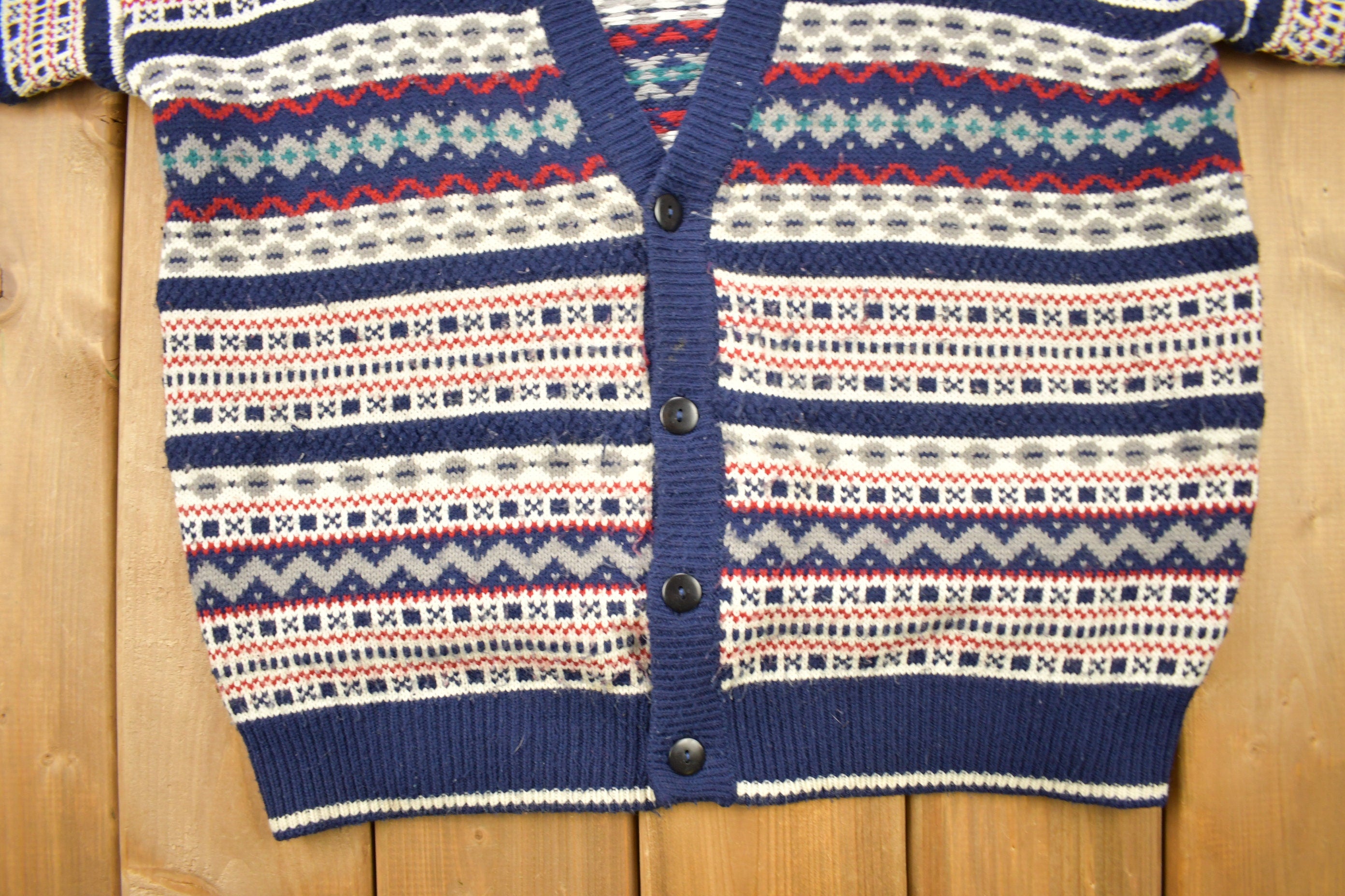 Vintage 1990s 100% Acrylic Striped Knitted Cardigan Sweater