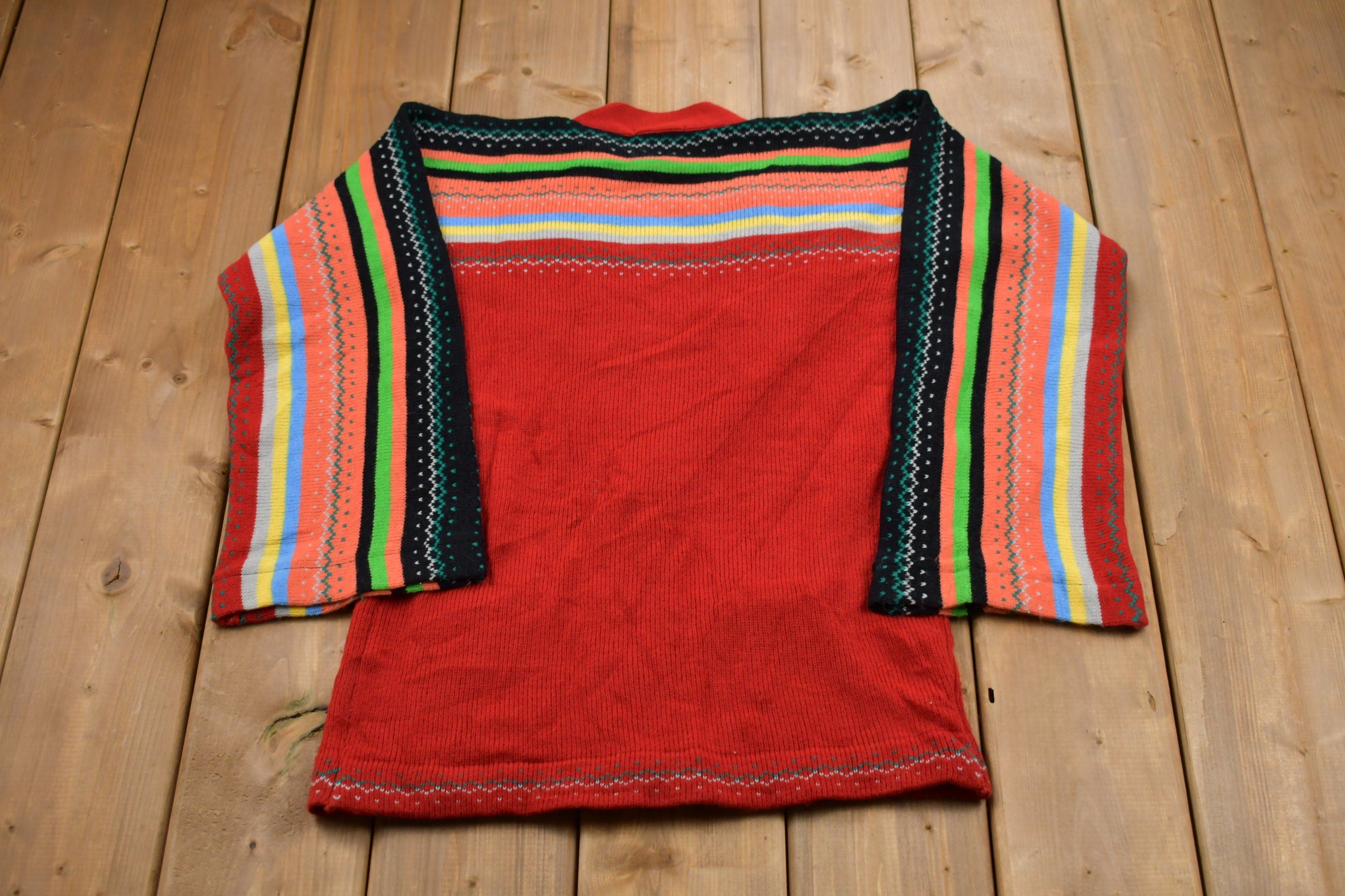 Vintage 1980s Striped Sleeves Knitted Sweater