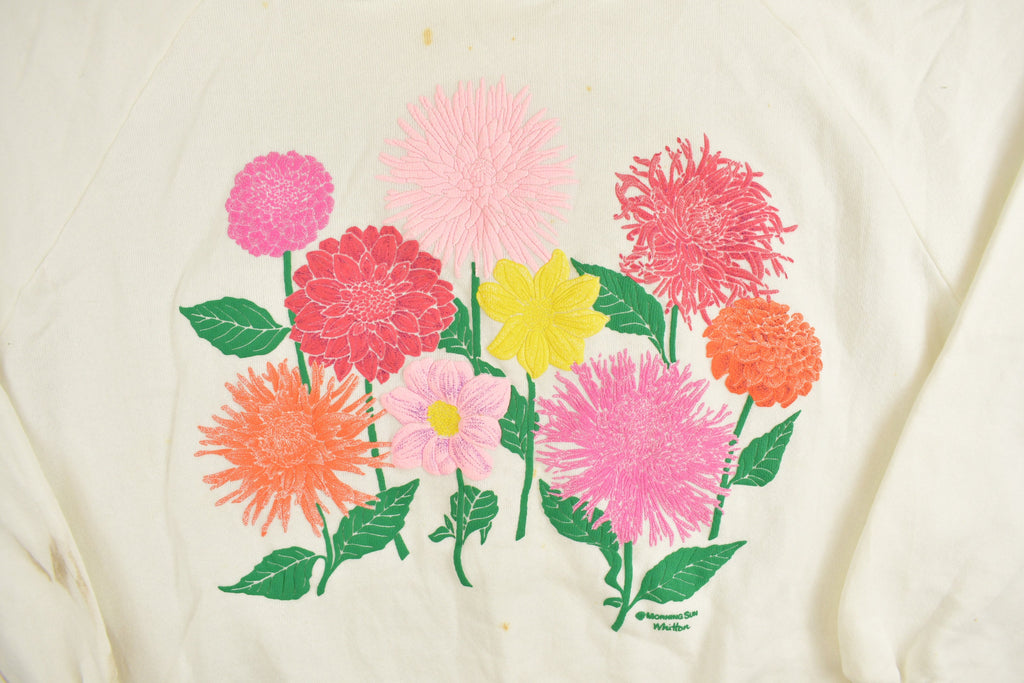 Vintage 1980s Morning Sun Floral Graphic Collared Sweatshirt