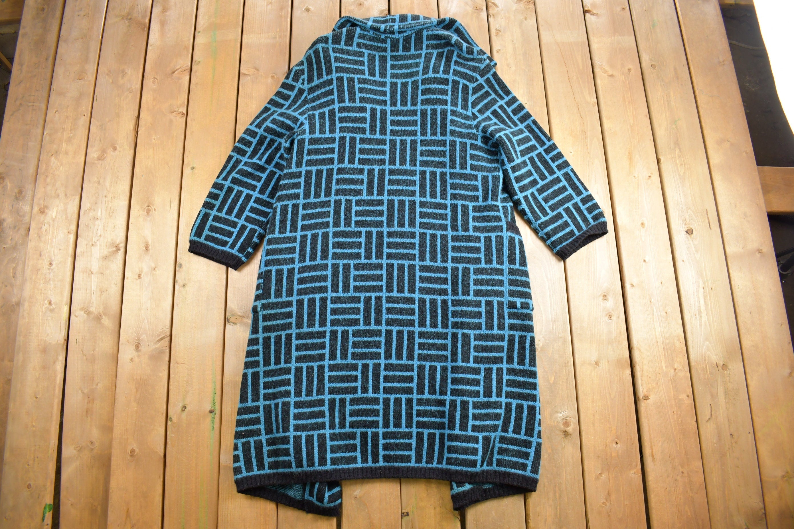 Vintage 1980s European Star Virgin Wool Knit Long Coat