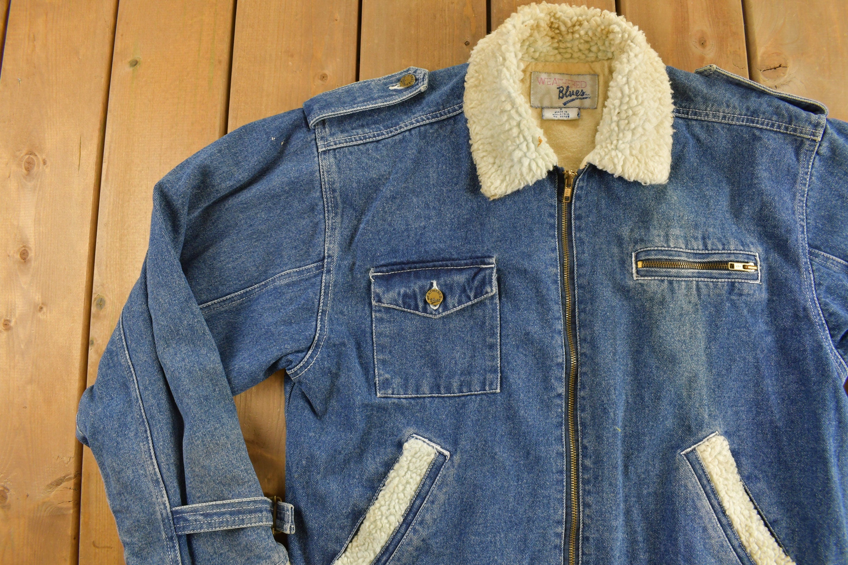 Vintage 1990s Weathered Blues Outerwear Sherpa Lined Denim Jacket