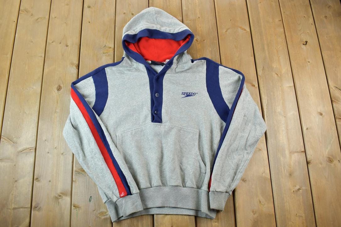 Vintage 1990s Speedo Graphic Quarter Button Hoodie