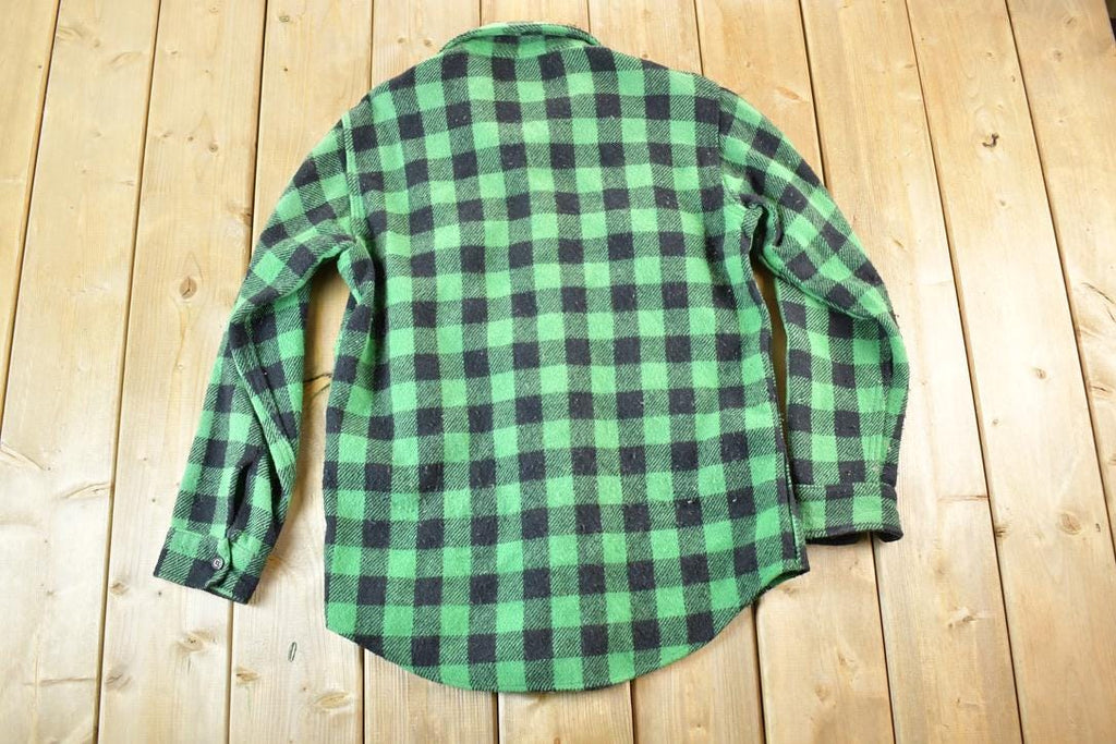 Vintage 1960s Melton Plaid Button Up Shirt Mens L