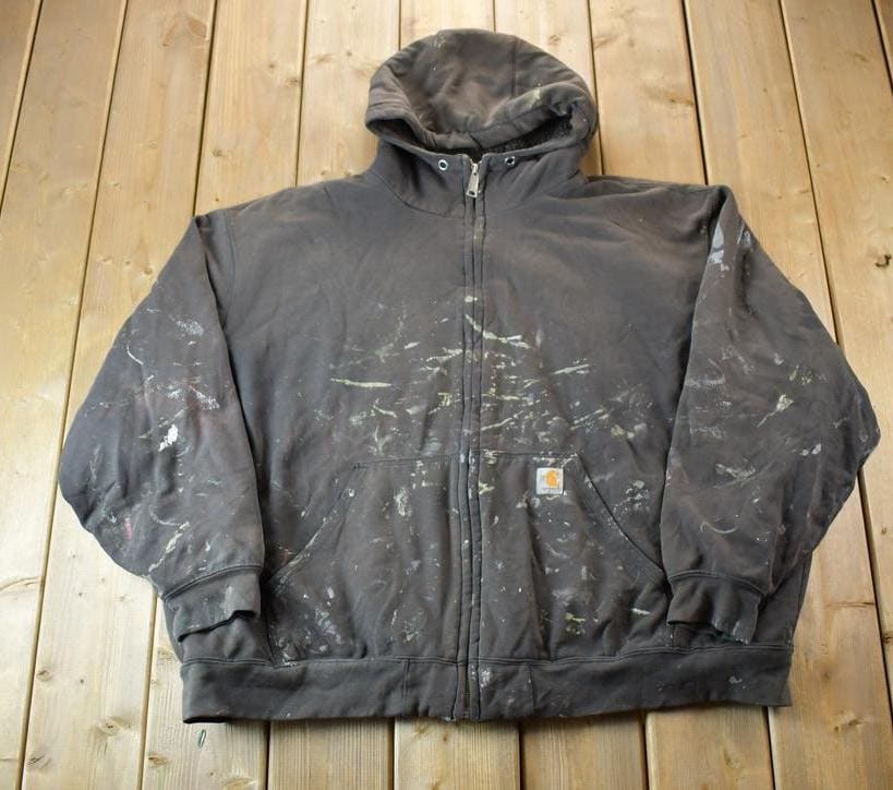 Vintage Distressed Carhartt Full Zip Fleece Lined Hoodie Sweatshirt