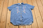 Vintage 1990s Cool Blue Button Up Embroidered Denim Shirt