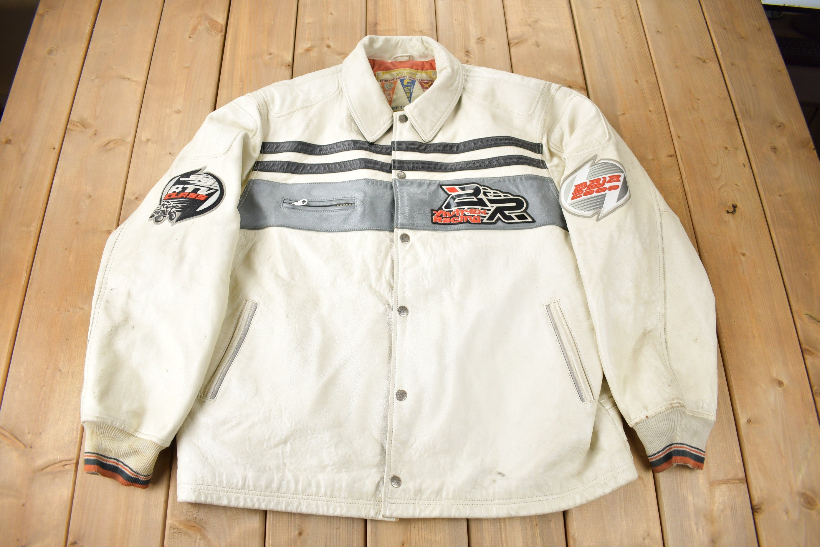 Vintage 1990s Avirex Racing Leather Varsity Jacket