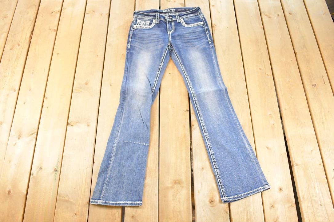 Vintage Deadstock Y2K Grace In LA Bedazzled Low Rise Jeans Women's Size 27 x 32