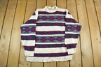 Vintage 1990s Jaguar Knit Floral Theme Crewneck Sweater Men's Large