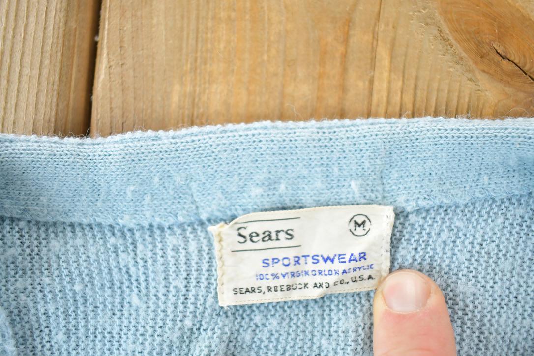 Vintage 1970s Sears Sportswear Knit Perfect Mild Distress Cardigan Sweater Made In USA