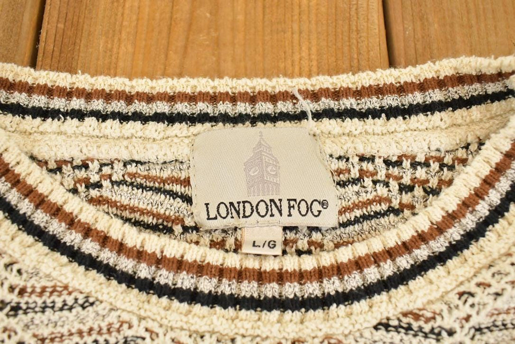 Vintage 1990s London Fog Knit Crewneck Sweater Men's L / 90's Abstract Pattern 3D Knitted Sweatshirt
