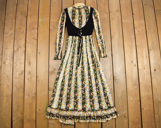 Vintage 1970s Pantel Floral Dress / Designer Dress / Corset / True Vintage Dress / 70s Dress