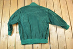 Vintage 1990s Intern Olive Grained Suede Bomber Biker Jacket Made In USA