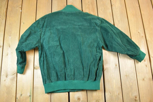Vintage 1990s Intern Olive Grained Suede Bomber Biker Jacket Made In USA