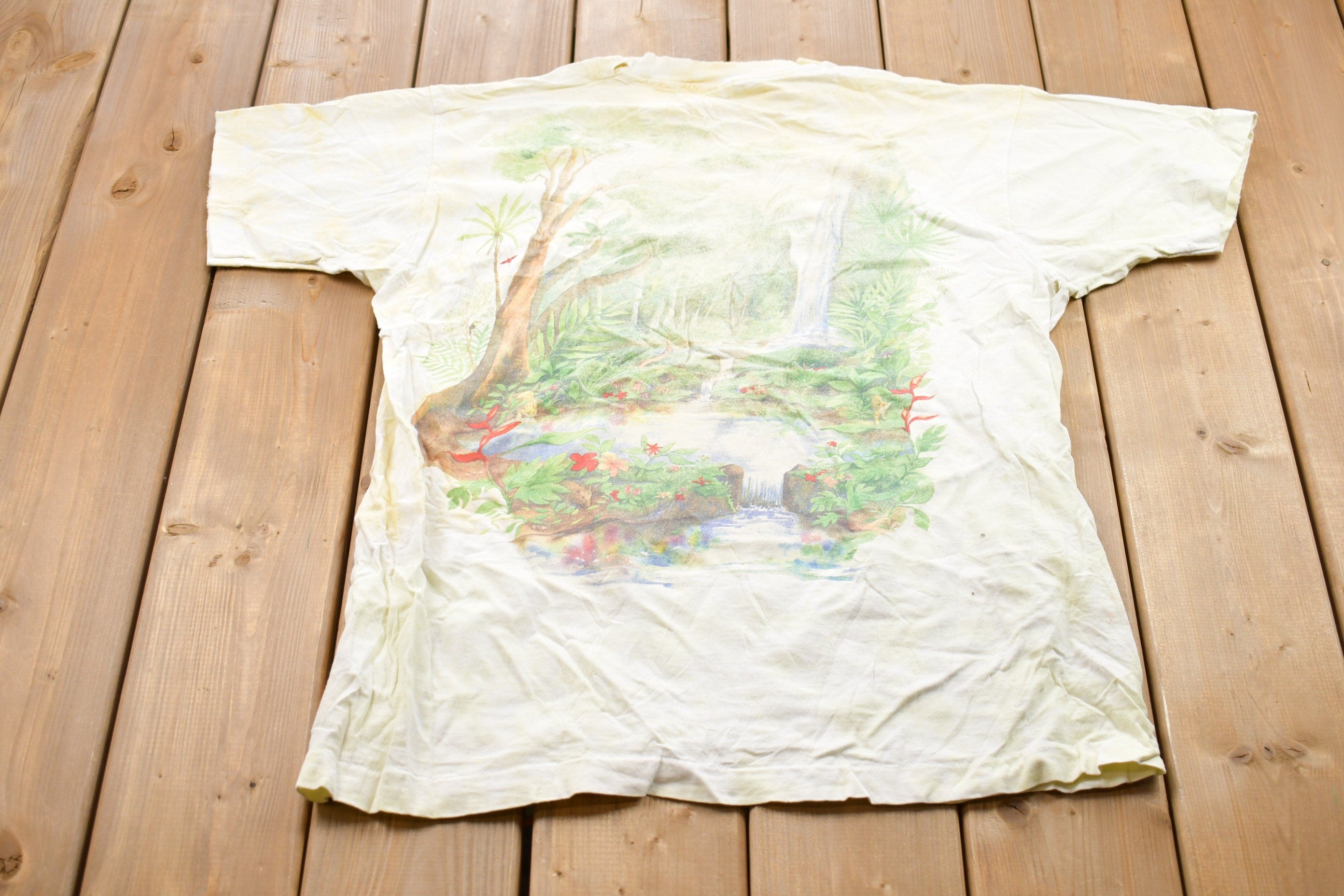 Vintage 1990s Preserve Paradise Rainforest Liquid Blue Graphic T-Shirt