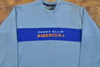 Vintage 1990s Perry Ellis American Embroidered Fleece V-Neck Sweatshirt