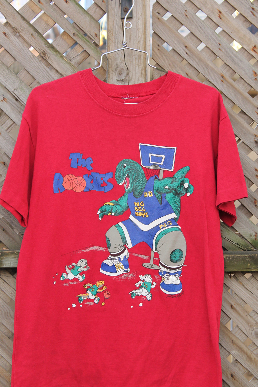 Vintage 1990s The Rookies Cartoon Dinosaur Basketball T Shirt  Double Sided  80s  90s  Streetwear Fashion
