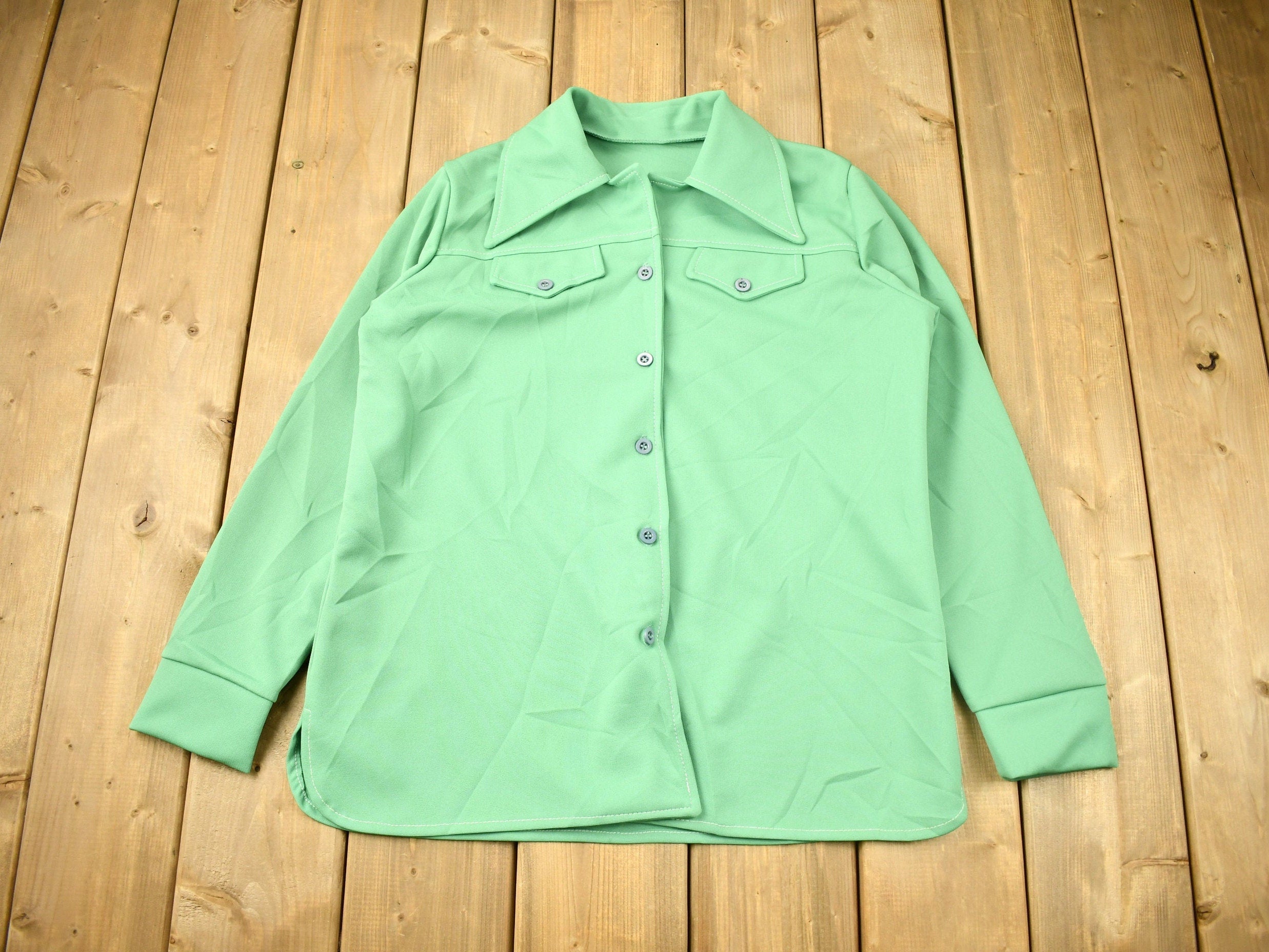 Vintage 1970s Lime Green Button Up Shirt