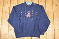 Vintage 1990s Morning Sun Abstract Teddy Embroidered Double Collar Graphic Print Crewneck Sweatshirt Mens L
