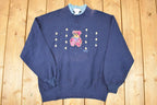 Vintage 1990s Morning Sun Abstract Teddy Embroidered Double Collar Graphic Print Crewneck Sweatshirt Mens L