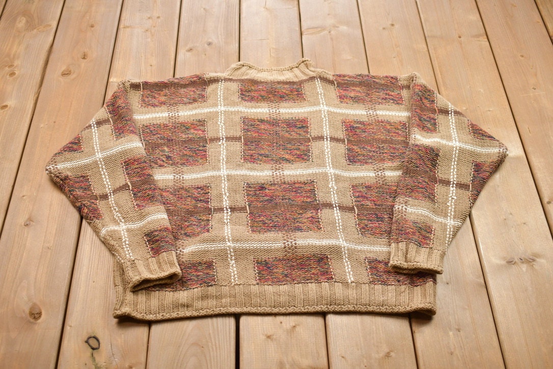 Vintage 1990s Id Distinctions Knitted Crewneck Sweater  Vintage 90s Crewneck  All Over Pattern  Colorful  Sweatshirt  Abstract Pattern