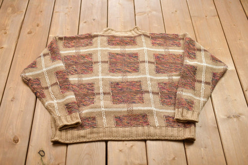 Vintage 1990s Id Distinctions Knitted Crewneck Sweater / Vintage 90s Crewneck / All Over Pattern / Colorful / Sweatshirt / Abstract Pattern