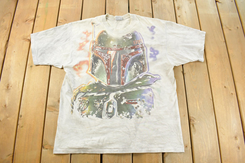 Vintage 1997 Star Wars Boba Fett Liquid Blue All Over Print Tie Dye T-Shirt Men's XL