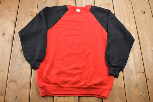 Vintage 1980s Blank Black Red Raglan Crewneck Sweatshirt / 80s Crewneck / Vintage Basics / Streetwear / Essentials / Buy Used Clothes