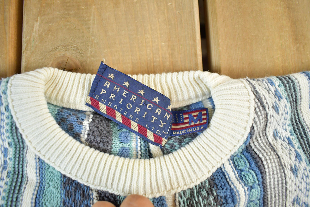 Vintage 1990s American Priority 3D Knit Sweater Mens Large