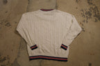 Vintage 1990s 3D Cable Knit Pattern V-Neck Sweater /