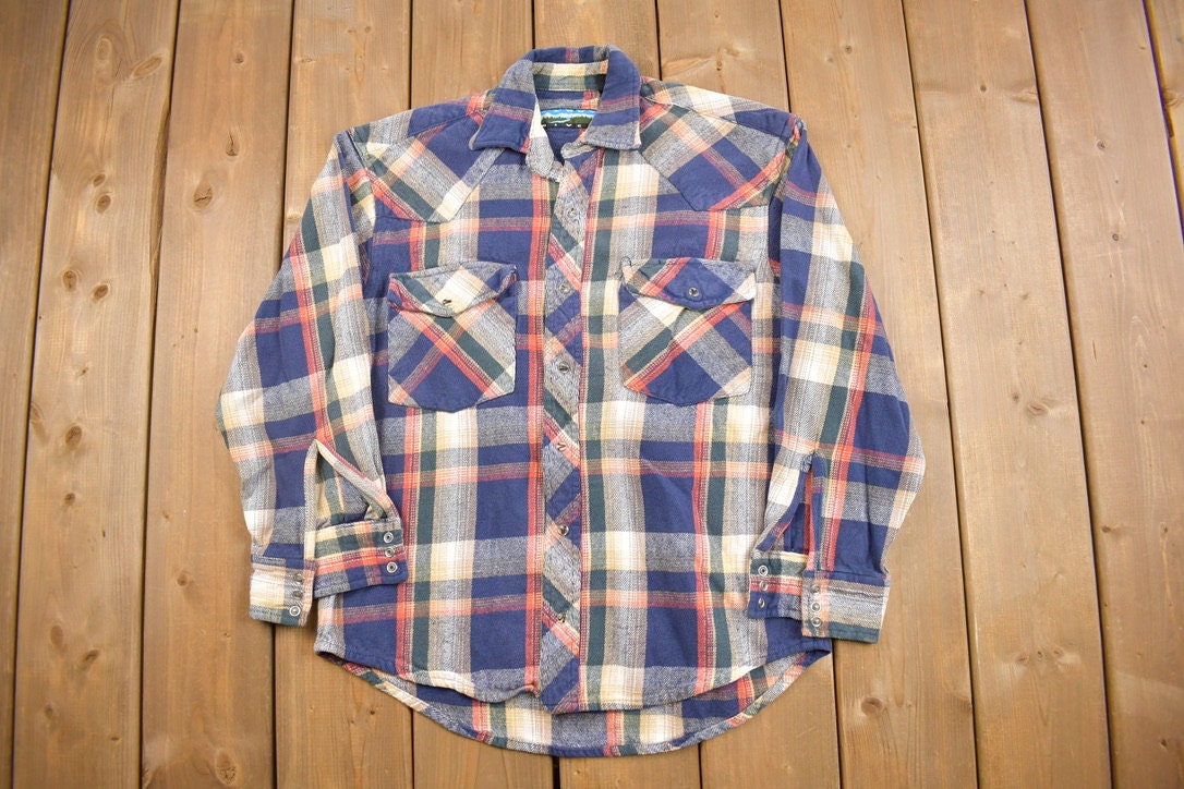 Vintage 1990s Sandy River Plaid Flannel Button Up Shirt