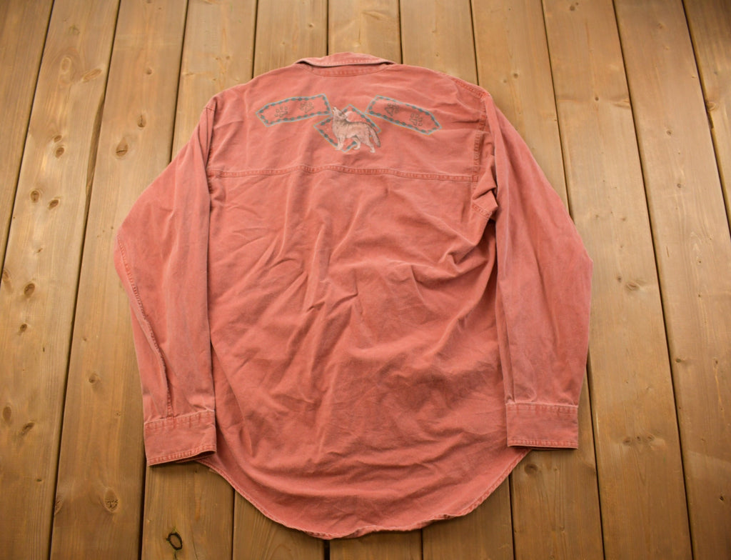 Vintage 1990s Wolf Themed Button Up Shirt