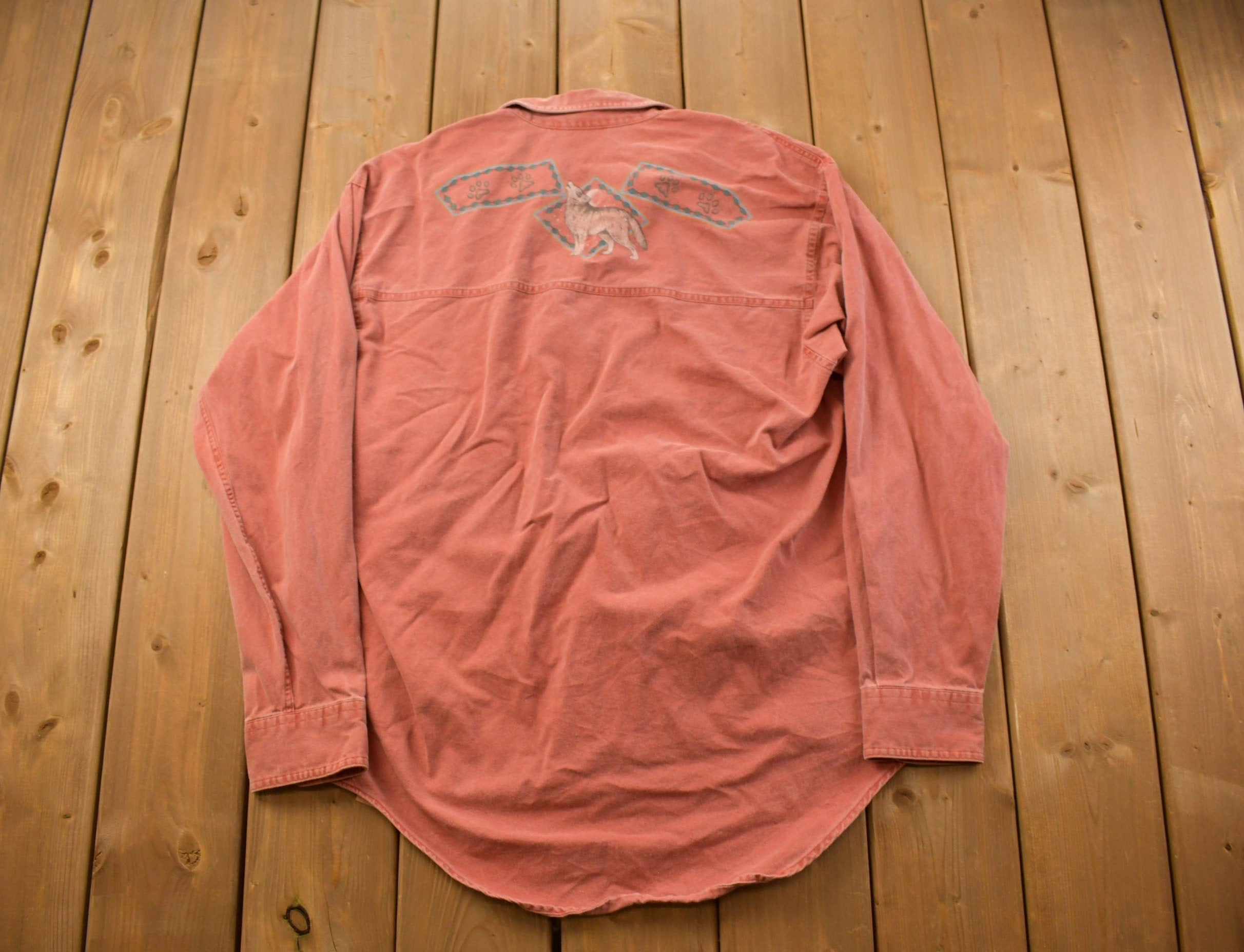 Vintage 1990s Wolf Themed Button Up Shirt