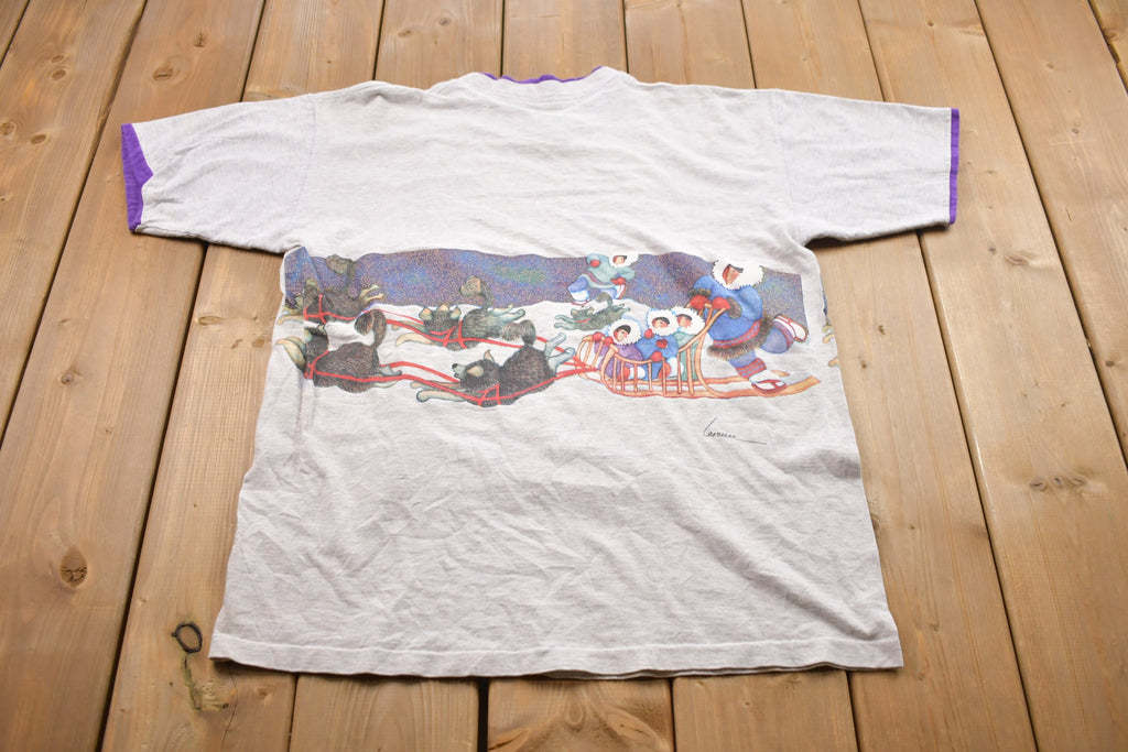 Vintage 1990s Double Collar Dog Sledding Alaska Souvenir T Shirt