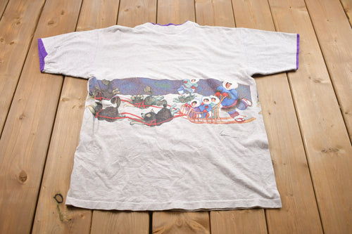 Vintage 1990s Double Collar Dog Sledding Alaska Souvenir T Shirt / Streetwear / Single Stitch / Vacation Tee / Travel T Shirt