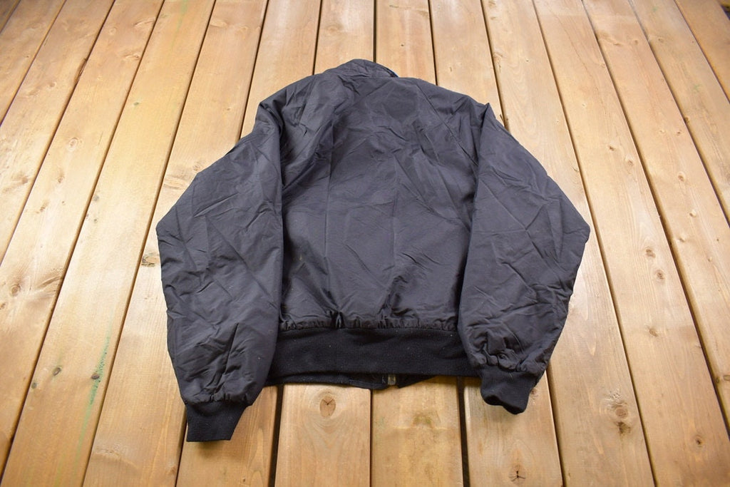 Vintage 1980s Columbia Sportswear Fleece Lined Black Satin Bomber Jacket